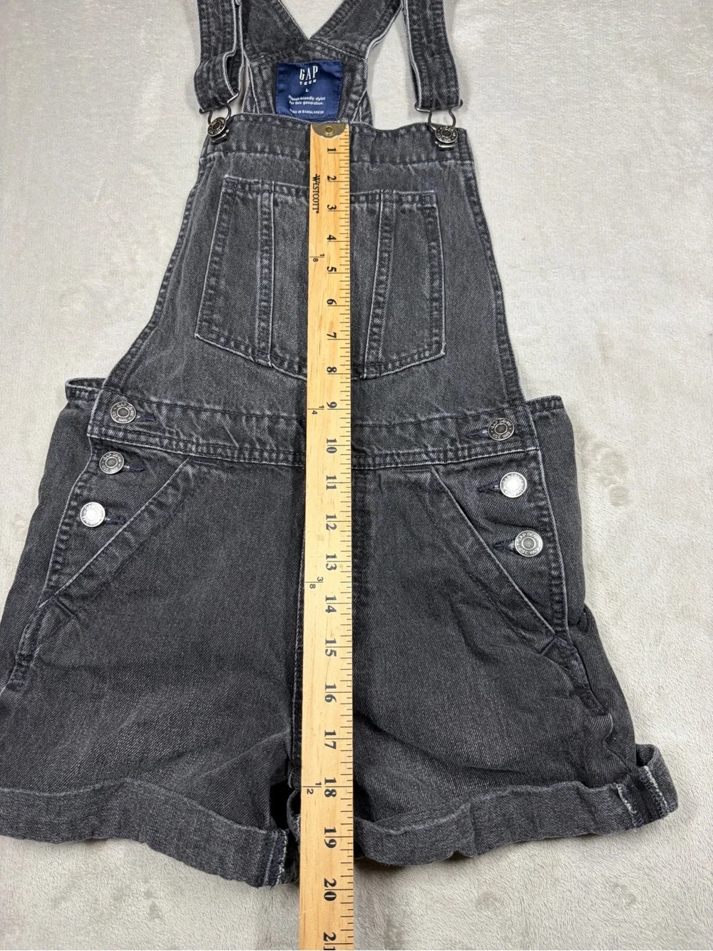 Gap Teen 100% Cotton Faded Black Shortalls Overall Shorts Size Large